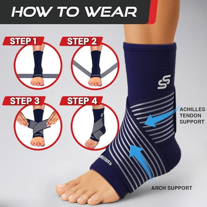Sleeve Stars Ankle Brace Men & Women Support (Single/M:10"-12"/Navy Blue) - color: Navy Blue, size: Medium