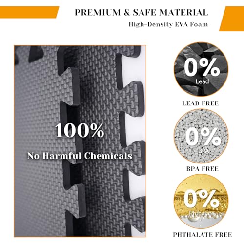 18 PCS Floor Mats for Home Gym, 3x6 Feet High-Density Interlocking Foam Floor Mats 0.4"(10mm Thick) Puzzle Tiles Mat for Workouts, Exercise, Play, Yoga, Cardio, Weights (Black)