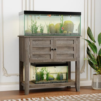 20-29 Gallon Aquarium Stand with Charging Station, Heavy Duty Fish Tank Stand Cabinet Up to 660 LBS, Dual Tier Reptile Turtle Tank Stand with Magnetic Doors, Anti-Tip Aquarium Cabinet Storage Organize