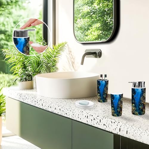 Bathroom Accessory Set 6PCS Sentosa Aquarium Trash Can, Soap Dispenser, Toothbrush Holder, Toothbrush Cup, Toilet Brush Holder, Soap Dish for Gift