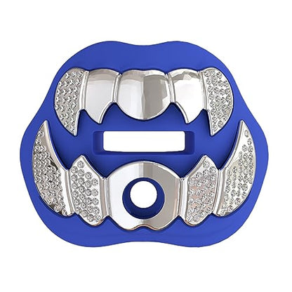 LeCool Football Mouth Guard with Connected Strap- 3D Beast Chrome Adult and Youth Mouth Guard-Mouth Piece for Sports for Maximum Air Flow and Teeth Protection - color: Blue-silver