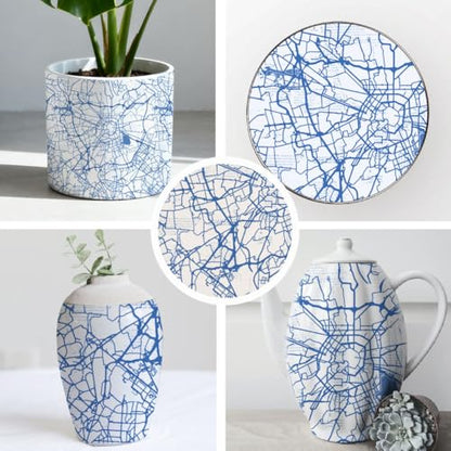 SUPERDANT 5 Sheets City Map Underglaze Transfer Paper Urban Cartography Ceramic Decals for Pottery Porcelain Cups Plates Vases Clay Fire-On Bowls Beginner Friendly Extra Large - style: City Map