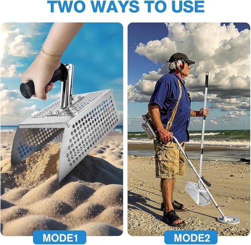 Sand Flea Rake - 51" Long Handle Sand Scoop - Detection Tool with Anti Slip Handle Heavy Duty Stainless Steel Metal Detecting Sand Scoop with Long Handle Ideal for Underwater Treasure Hunting