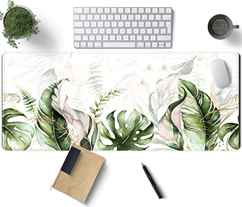 Green Tropical Leaves Desk Mat XL Large Gaming Mouse Pad Green Sage Plant Laptop Keyboard Mouse Mat Office Supplies Desk Decor Accessories for Women, Desk Mats Pads on top of Desks, 31.5x11.8 in - color: Green Tropical Leaves