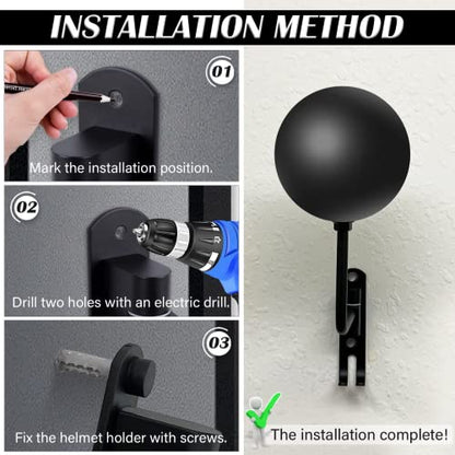 Kikerike Motorcycle Helmet Rack Wall Mount with 180 Degree Rotation and 2 Hooks - Metal Helmet Holder Display Stand, Black, 6 Pcs - color: Black(6PCS)