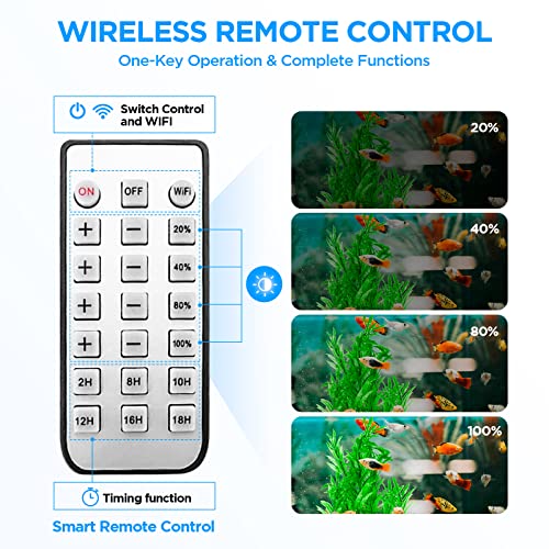 Lominie LED Aquarium Light, Remote Control 80W Planted Fish Tank Light Asta120 Clamp Clip Lamp for Freshwater Refugium Algae Fish Tank with Gooseneck (F120 80W Freshwater)
