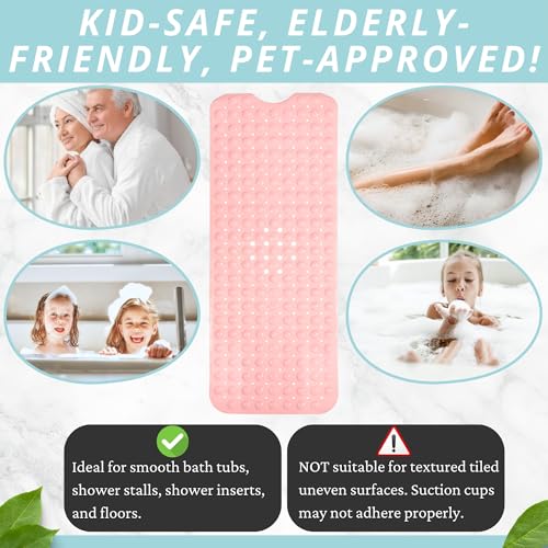 Bath Mat - Large Non Slip Bathtub & Shower Mat - Extra Long 40 x 16 Inch Bathroom Mats for Tub Nonslip Anti Slip Bathmats (40x16 Baby Pink 1-Pack) - color: Baby Pink