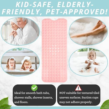 Bath Mat - Large Non Slip Bathtub & Shower Mat - Extra Long 40 x 16 Inch Bathroom Mats for Tub Nonslip Anti Slip Bathmats (40x16 Baby Pink 1-Pack) - color: Baby Pink