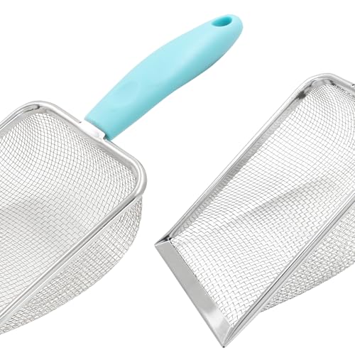 Hordion Cat Litter Scoop Stainless Steel Mesh Scooper, 2mm Mesh Non-Stick Coated Metal Litter Shovel Fine Sand Litter Scooper for Litter Box Kitten Pooper Lifter, Cyan