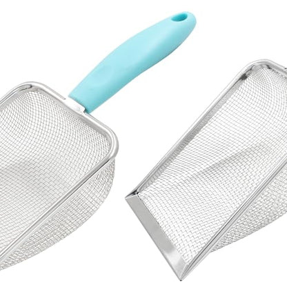 Hordion Cat Litter Scoop Stainless Steel Mesh Scooper, 2mm Mesh Non-Stick Coated Metal Litter Shovel Fine Sand Litter Scooper for Litter Box Kitten Pooper Lifter, Cyan
