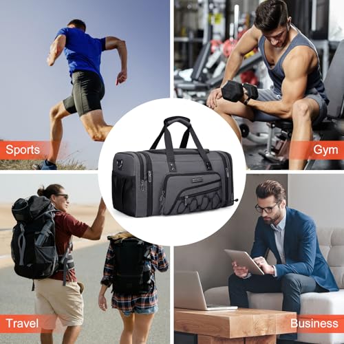 WITZMAN Mens Duffle Bag Expandable 45L Travel Gym with Shoe Compartment - color: Silvery Grey