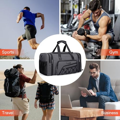 WITZMAN Mens Duffle Bag Expandable 45L Travel Gym with Shoe Compartment - color: Silvery Grey