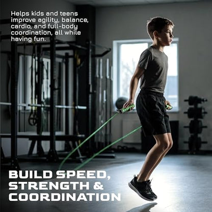 WOD Nation Attack Speed Jump Rope Adjustable Dual-Cable Skipping Rope for Men, Speed & Weighted Options, Fast Fold-Over Adjustment Durable Adult Boxing Rope for Fitness, Cardio Home Gym & Cross Training - color: Green