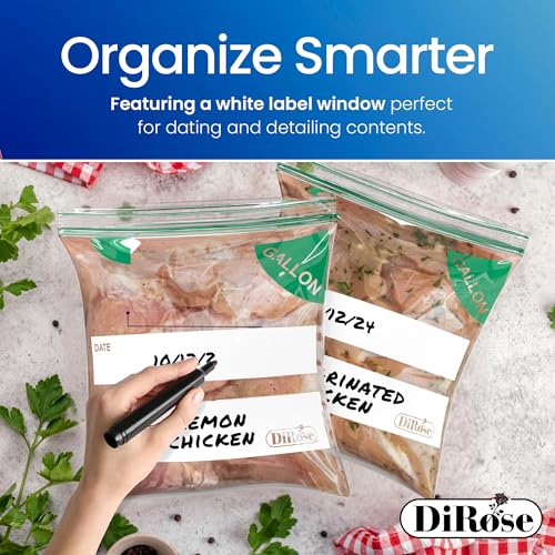 DiRose Gallon Bags Pack of 250 – 1 Gallon Reclosable Storage Bags – Practical and Durable Design – Food Safe Non-BPA Material – Easy Zip Closure – Ideal for Food, Snacks, Dog Treats, Organizing