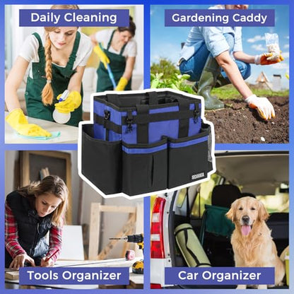 Compact Wearable Cleaning Caddy, Small Supplies Organizer with Handle & Shoulder Straps for Housekeepers, Under Sink & Car Cleaning Tool Organizer Bag (Blue) - color: Blue