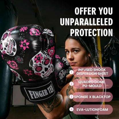 FINGER TEN Stylish Pattern Boxing Gloves Women 8-16 oz - color: Black Printed, size: 12 oz