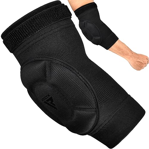 RDX Elbow Pads, Muay Thai MMA Kickboxing Sparring Elbow Guard, Martial Arts Striking Protection,Wrestling Basketball Adjustable MTB Volleyball Compression Padded Sleeve, Men Women - color: Black Black, size: Small