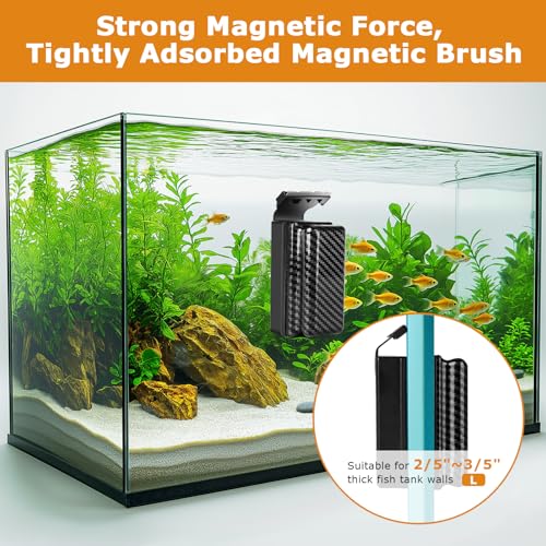 hygger Magnetic Fish Tank Cleaner, Aquarium Glass Cleaner with 2 Detachable Algae Scraper Blade, Floating Scrubber Brush for 2/5"-3/5" Glass/Acrylic Thick Tank, Strong Magnet Algae Remove Tool, L - size: L (2/5"-3/5")