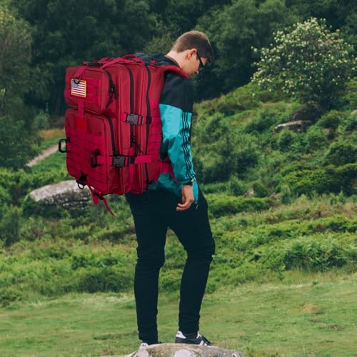 Hannibal Tactical MOLLE Assault Backpack, Tactical Backpack Military Army Camping Rucksack - color: Red