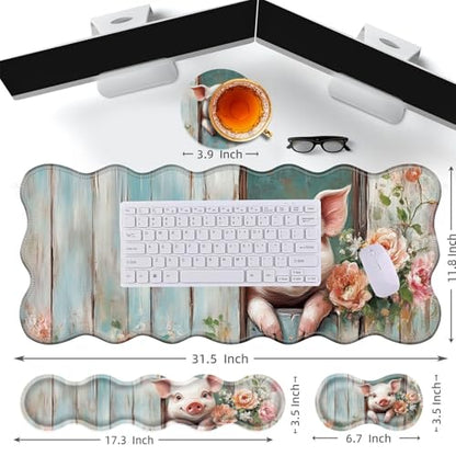 Large Gaming Mouse Pad, Keyboard Wrist Rest Pad & Wrist Support Mousepad Set, Stitched Edge, Extended, Non-Slip Base, Memory Foam Desk Mat for Office, Home,Funny Pig - color: Funny Pig