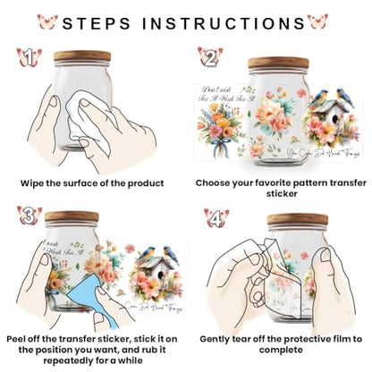 10 Pcs Flower UV DTF Cup Wraps, Floral Plants UV DTF Rub on Transfer Sticker Inspirational Quotes Waterproof Transfer Sticker Decals for 16OZ Glass Cups Water Bottle DIY Crafts - style: Flower