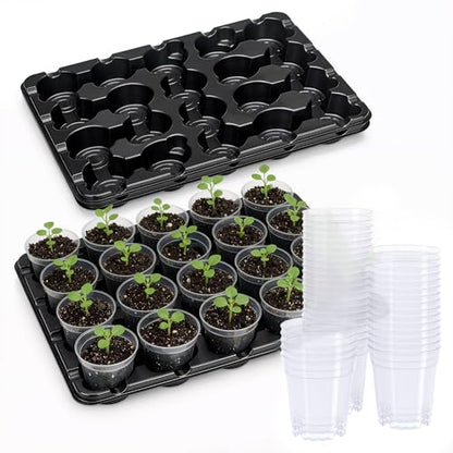 3 Inch Seed Starting Trays with Clear Nursery Pots, 2-Pack 20-Cell Seedling Starter Trays & 3" Nursery Pots 40 Pcs with Drainage, Plant Starter Germination Trays for Indoor Outdoor Growing - size: 3 Inch, style: 2 Pack Seed Starter Tray+Nursery Pots