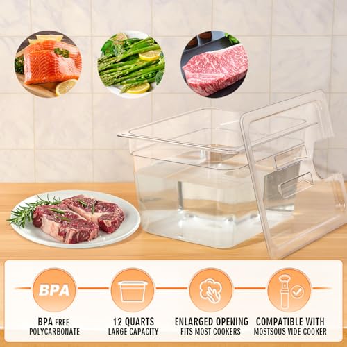 Sous Vide Container 12 Quart With Lid,BPA Free Complete Accessories For Anova and Most Sous Vide Cookers,Anova Container Kit - color: Sous Vide Container-without accessories