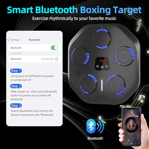 Music Boxing Machine with Boxing Gloves Bluetooth Wall Mounted Boxing Machine Training Punching Exercise Suitable for Adults Home, Office and Indoor Use - Black