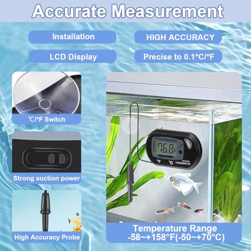 Fish Tank Cleaner Kit with Digital Thermometer, Gravel Vacuum for Aquarium, Aquarium Vacuum & Siphon, Fish Tank Cleaning Kit, Safe for Shrimp & Small Fish