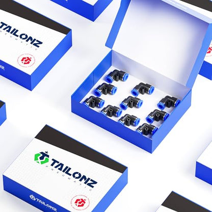 TAILONZ PNEUMATIC Blue Elbow 1/4 inch Tube OD 90 Push to Connect Tube Fittings Push Lock PV-1/4 (Pack of 10) - color: Blue-Elbow, size: 1/4"OD 10PCS