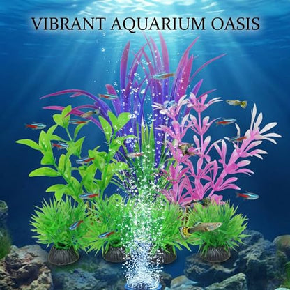 Aquatic Plants, 7pcs Vibrant Aquarium Decor Set, Realistic Plastic Water Plants Weighted Base Faux Fish Tank Greenery for Betta Goldfish Habitat and Small Tank Accessories