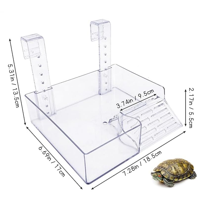 Forher Suction Cup Suspended Turtle Platform with Adjustable, guardrail and Tilted Acrylic Transparent Cradle Platform, Suitable for Decorating Water Tank Accessories (Suspended) - style: Suspended