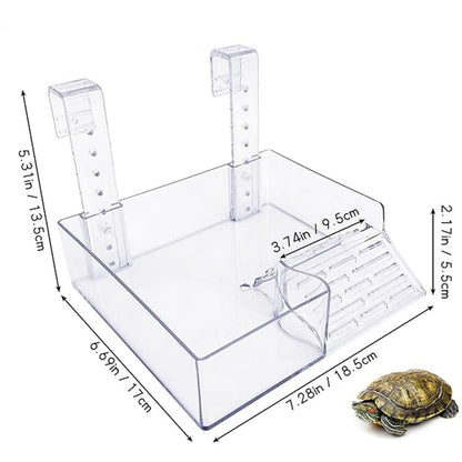 Forher Suction Cup Suspended Turtle Platform with Adjustable, guardrail and Tilted Acrylic Transparent Cradle Platform, Suitable for Decorating Water Tank Accessories (Suspended) - style: Suspended