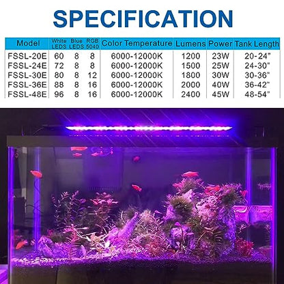 Aquarium LED Light 24 Inch with Timer, 24/7 Cycle, 5 Dimmable Brightness, Sunrise/Sunset Simulation for 10/20/30/55 Gallon Fish Tank - size: 24"-32"
