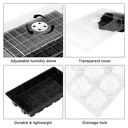 Elcoho 6 Pack Seed Starter Tray Kit 40 Cells Seedling Trays with Humidity Dome and Base Mini Propagator Plant Nursery Pots Total 240 Cells for Greenhouse Plants Growing, Black - color: Black