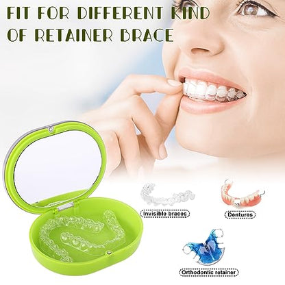 New Double-layer Aligner Case with Belt Chewing,Removal Tool,Cleaning Brush,Built in Mirror Orthodontic Case - color: green