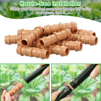 Drip Irrigation Barbed Coupling Fittings: 25 Pieces 1/2 Inch Drip Line Coupler Connectors for 1/2" Drip Irrigation Tubing Irrigation System Replacement Parts for Sprinkler Systems