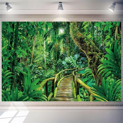 Jungle Forest Photography Backdrop 10x5 FT Tropical Rainforest Backdrops for Photography Natural Scenery Background for Camping Party Birthday Decor Photo Booth Props - size: 10x5 FT