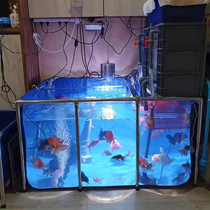 PVC Canvas & Steel Pipe Frame, Large Aquarium Pool Pond for Fish & Aquatic Pets, Transparent Viewing Window Panel, Easily Assembled(140x140x71cm)