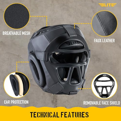 Elite Sports Best Kids Boxing Headgear Youth Wrestling Headgear for Age 4 to 13 Year MMA Kickboxing Muay Thai BJJ Karate Head Guard for Boys Girls (Black) - size: Medium