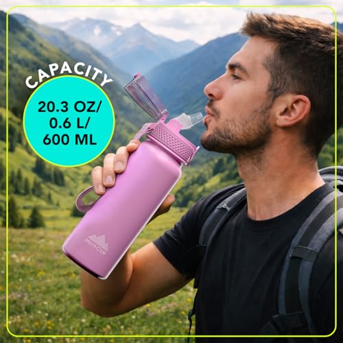 Stainless Steel Water Bottle 20oz with Straw, Insulated, Leakproof Lid - color: Pink