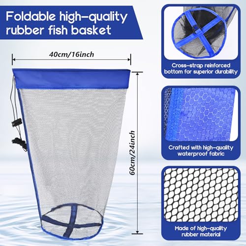 Foldable Drop and Pier Fishing Net, Portable Bridge Net, Foldable Crab Net Bait Shrimp Net with Foldable Bucket Soft Steel Hoop and 32FT Rope Storage Bag
