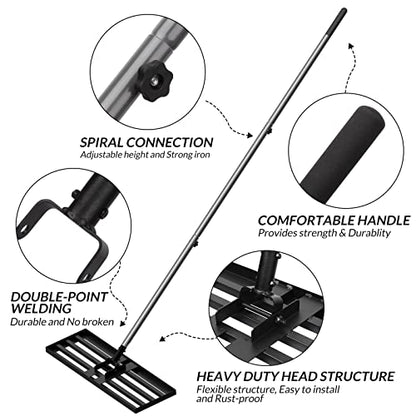 Walensee Large Lawn Leveling Rake, 45"x10" Heavy Duty Lawn Leveler Tool with 7FT Steel Handle, Levelawn Landscape Rake for Topdressing, Soil, Sand, Dirt, Large Yard, Garden, Golf Course - size: 7FT 45"x10"