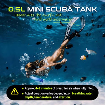 GOYOJO Mini Scuba Tank, Portable Diving Lung Air Tank with DOT Certified, Refillable Emergency Backup Pony Bottle for Snorkeling, Underwater Breathing, Training - color: 0.5L Ocean Blue