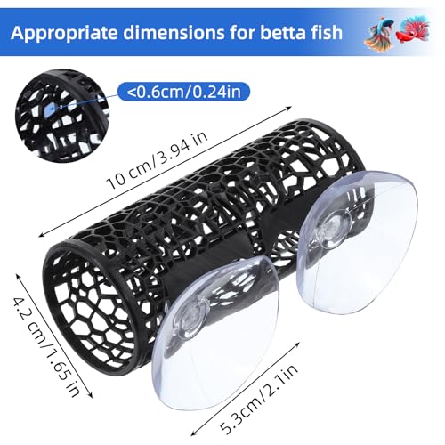 Betta Fish Toys, Black Betta Fish Tunnel Hammock, Safe Aquarium Decor for Smallfish Shrimp, Bettas Tank Accessories with Suction Cups Perfect for Hideout and Play Area