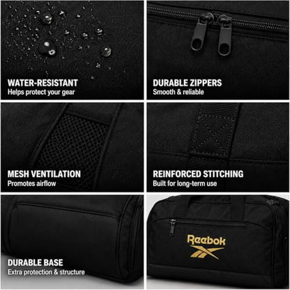 Reebok Lightweight Unisex Carry On Gym Duffle Bag for Men & Women, Sports - color: Hamilton Black With Gold Logo