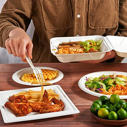 50 Pack Clamshell Take Out Food Containers, 100% Compostable Disposable To Go Containers, 8X8 inch Heavy-Duty To Go Boxes for Food - color: 8*8 in, 1-Compartment,50Pack