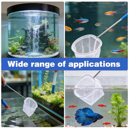 2 Pack Fish Tank Net 3 & 4 Inch Stainless Steel Fish Nets Small Tank Net for Shrimp Bettas Mesh Aquarium Nets with Durables Handle Aquarium Accessories