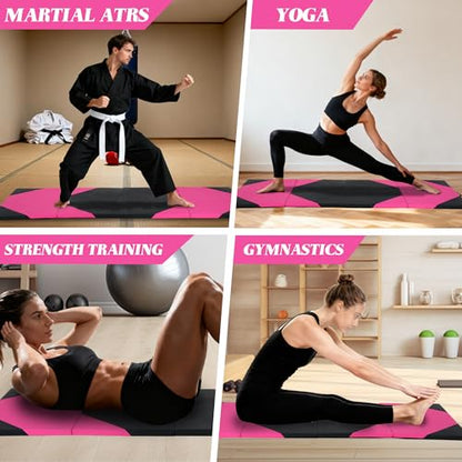 4'x10'x2" 4-Panel Folding Gymnastics Mat, 2-Inch Thick PU Leather Tumbling Mat with Carrying Handles for Exercise, Yoga, Cheerleading, Martial Arts & Home Workouts - color: PB