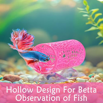 Betta Fish Tunnel Tank Accessories Safe Hollow Hammock Cave Aquarium Fish Toy Decor Hideout Tube Shelter with Suction Cups for Small Fish Shrimp Reptile Guppies Habitat (Hot Pink)